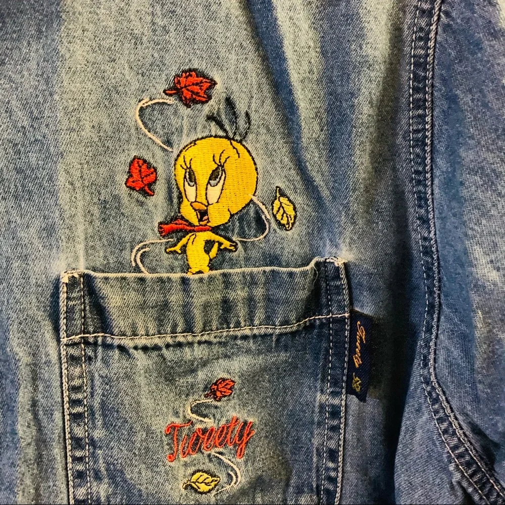 LOONEY TOONS Y2K Tweety Denim Button Down - Picture 3 of 8
